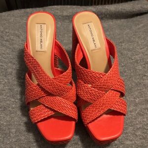 ANTONIO MELANI Vibrant Orange Woven Mules